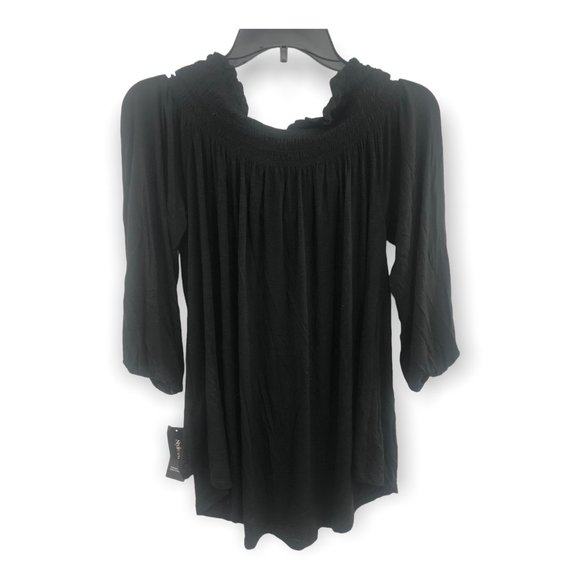 ^ Style & Co Large Off The Shoulder Bishop Sleeve Short Sleeve Relaxed Shirt - Picture 2 of 5